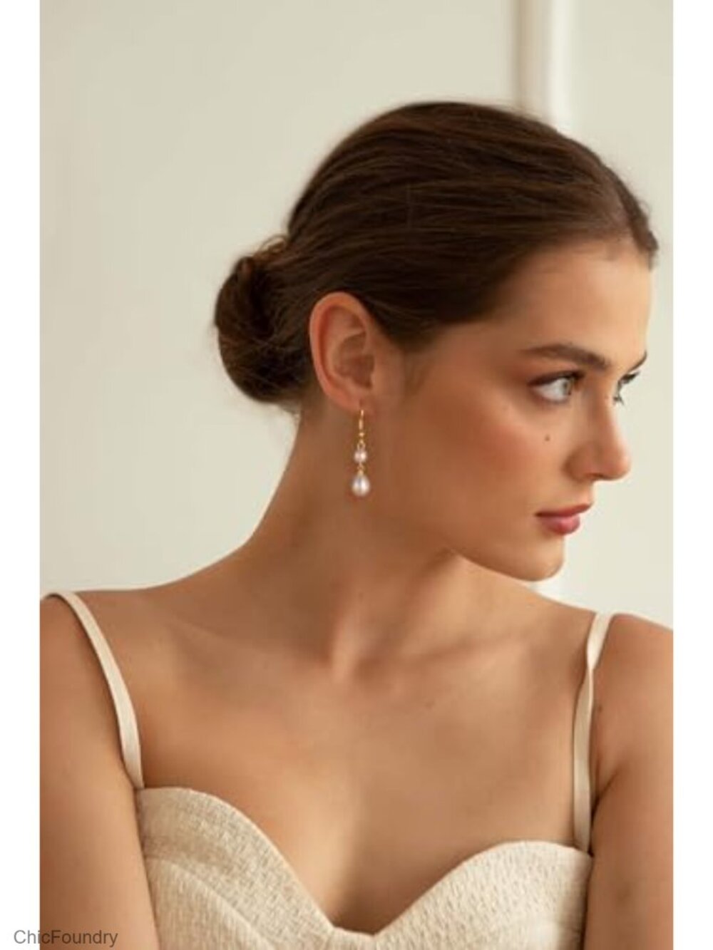Gold Plated Freshwater Pearl Dangle Drop Earrings with Bow Design - Picture 2 of 6